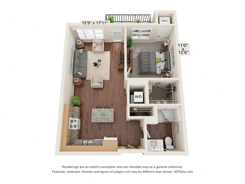 1 Bedroom -E Floor Plan at Legacy Commons at Signal Hills 55+ Apartments, Minnesota